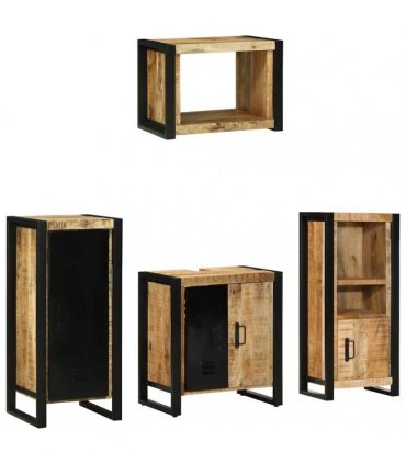 vidaXL Bathroom Furniture Set 4 pcs Brown and Black Solid Mango Wood