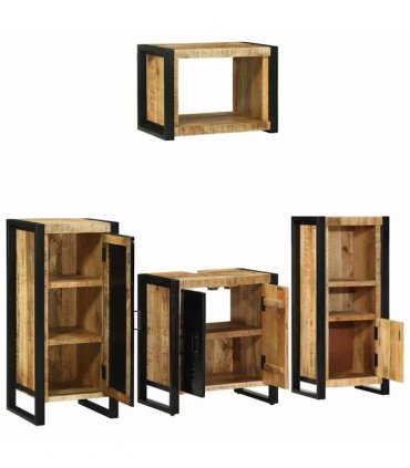 vidaXL Bathroom Furniture Set 4 pcs Brown and Black Solid Mango Wood