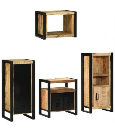 vidaXL Bathroom Furniture Set 4 pcs Brown and Black Solid Mango Wood