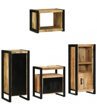 vidaXL Bathroom Furniture Set 4 pcs Brown and Black Solid Mango Wood