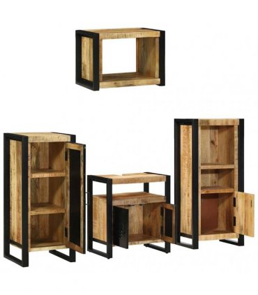 vidaXL Bathroom Furniture Set 4 pcs Brown and Black Solid Mango Wood