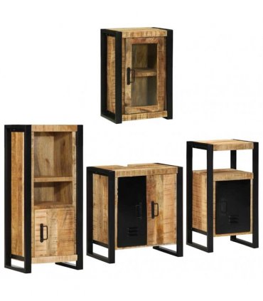 vidaXL Bathroom Furniture Set 4 pcs Brown Soild Mango Wood