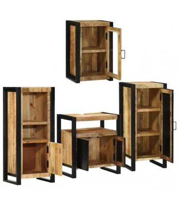 vidaXL Bathroom Furniture Set 4 pcs Brown Soild Mango Wood