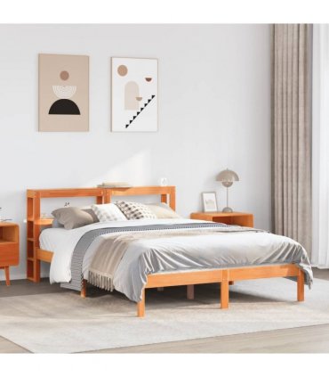 vidaXL Bed Frame with Headboard without Mattress Wax Brown 135x190 cm