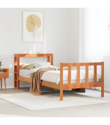 vidaXL Bed Frame with Headboard without Mattress Wax Brown 100x200 cm