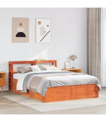 vidaXL Bed Frame with Headboard Wax Brown 160x200 cm Solid Wood Pine