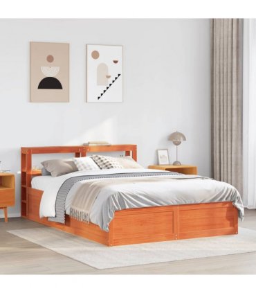 vidaXL Bed Frame with Headboard Wax Brown 150x200 cm Solid Wood Pine