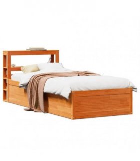 vidaXL Bed Frame with Headboard Wax Brown 75x190 cm Solid Wood Pine