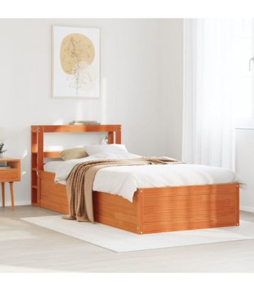 vidaXL Bed Frame with Headboard Wax Brown 75x190 cm Solid Wood Pine