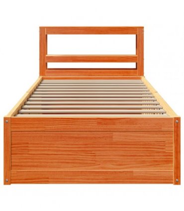 vidaXL Bed Frame with Headboard Wax Brown 75x190 cm Solid Wood Pine
