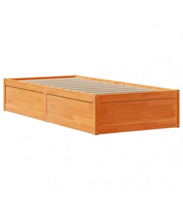 vidaXL Bed Frame with Headboard Wax Brown 75x190 cm Solid Wood Pine