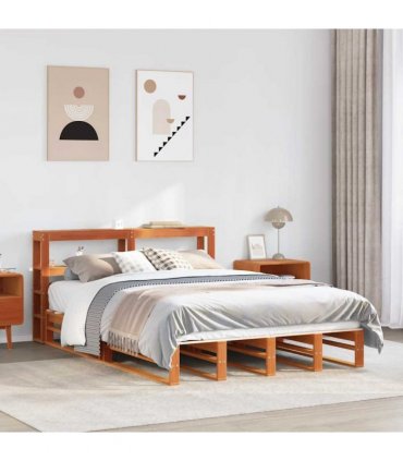 vidaXL Bed Frame without Mattress Wax Brown 135x190 cm Solid Wood Pine