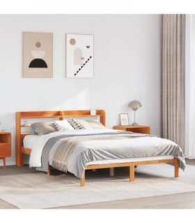 vidaXL Bed Frame with Headboard without Mattress Wax Brown 135x190 cm