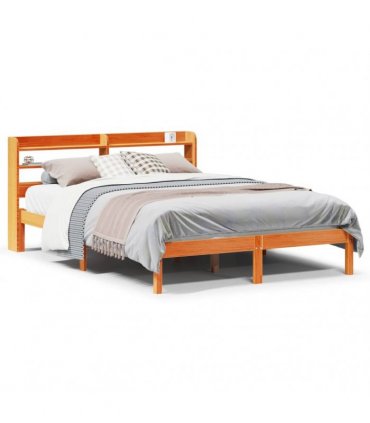 vidaXL Bed Frame with Headboard without Mattress Wax Brown 135x190 cm