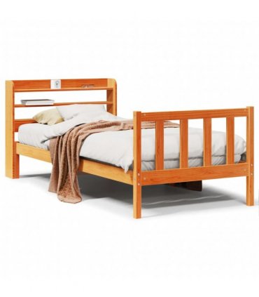 vidaXL Bed Frame with Headboard without Mattress Wax Brown 100x200 cm