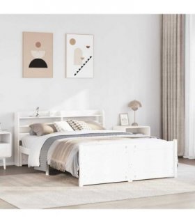 vidaXL Bed Frame with Headboard without Mattress White 140x190 cm