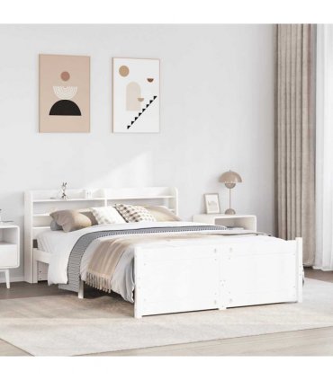 vidaXL Bed Frame with Headboard without Mattress White 140x190 cm