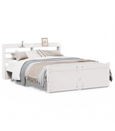 vidaXL Bed Frame with Headboard without Mattress White 140x190 cm