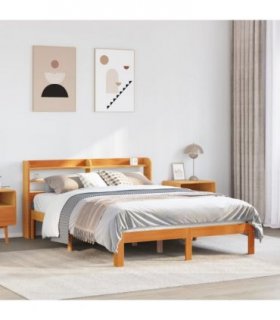 vidaXL Bed Frame without Mattress Wax Brown 135x190 cm Solid Wood Pine