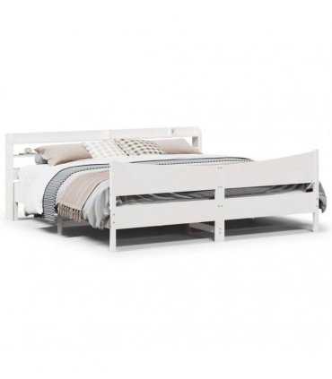 vidaXL Bed Frame with Headboard White 200x200 cm Solid Wood Pine
