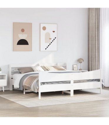 vidaXL Bed Frame with Headboard White 200x200 cm Solid Wood Pine