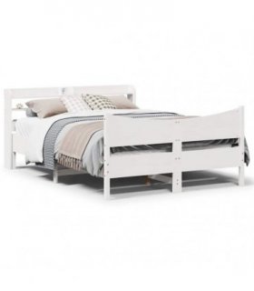 vidaXL Bed Frame with Headboard White 150x200 cm Solid Wood Pine