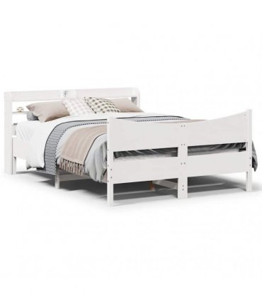 vidaXL Bed Frame with Headboard White 150x200 cm Solid Wood Pine