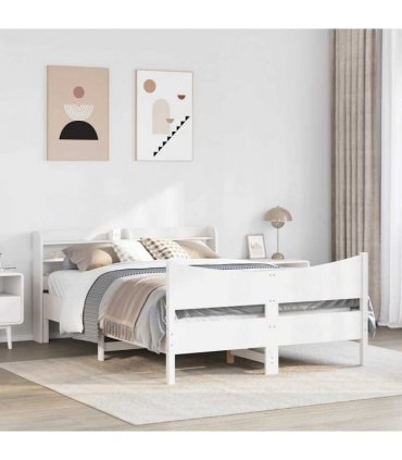 vidaXL Bed Frame with Headboard White 150x200 cm Solid Wood Pine