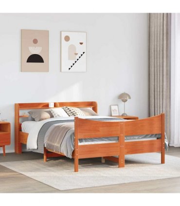 vidaXL Bed Frame with Headboard Wax Brown 150x200 cm Solid Wood Pine