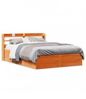 vidaXL Bed Frame with Headboard Wax Brown 150x200 cm Solid Wood Pine