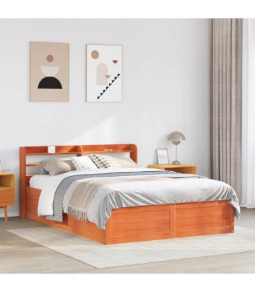 vidaXL Bed Frame with Headboard Wax Brown 150x200 cm Solid Wood Pine