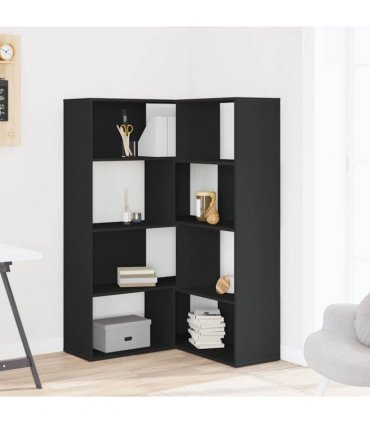 vidaXL Corner Bookcase 4-Tier Black 85x85x140 cm Engineered Wood