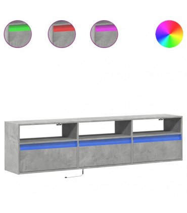 vidaXL TV Wall Cabinet with LED Concrete Grey 180x31x45 cm