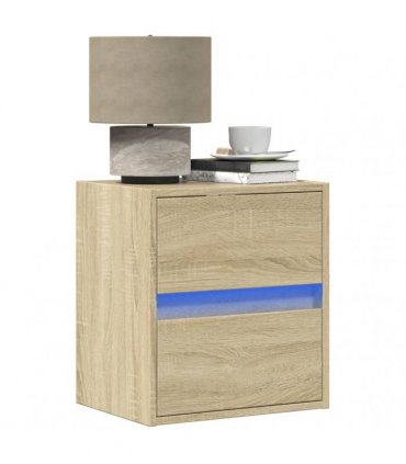 vidaXL Wall-mounted Bedside Cabinets with LED Lights 2 pcs Sonoma Oak