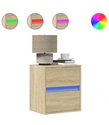 vidaXL Wall-mounted Bedside Cabinets with LED Lights 2 pcs Sonoma Oak