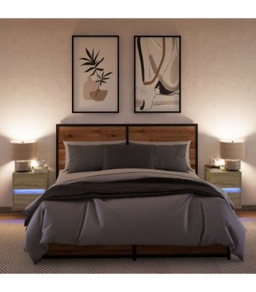 vidaXL Wall-mounted Bedside Cabinets with LED Lights 2 pcs Sonoma Oak