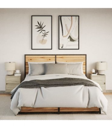 vidaXL Wall-mounted Bedside Cabinets with LED Lights 2 pcs Sonoma Oak