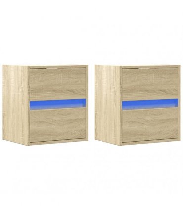 vidaXL Wall-mounted Bedside Cabinets with LED Lights 2 pcs Sonoma Oak