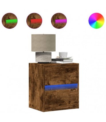 vidaXL Wall-mounted Bedside Cabinet with LED Lights Smoked Oak
