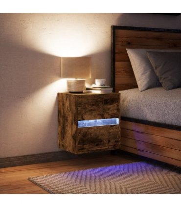 vidaXL Wall-mounted Bedside Cabinet with LED Lights Smoked Oak
