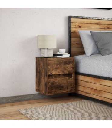 vidaXL Wall-mounted Bedside Cabinet with LED Lights Smoked Oak