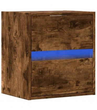 vidaXL Wall-mounted Bedside Cabinet with LED Lights Smoked Oak