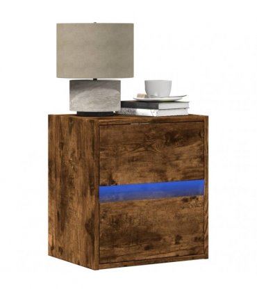 vidaXL Wall-mounted Bedside Cabinets with LED Lights 2 pcs Smoked Oak