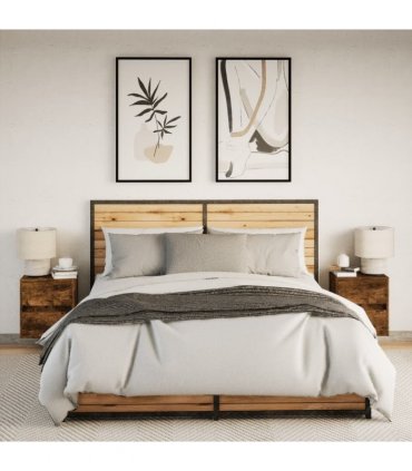 vidaXL Wall-mounted Bedside Cabinets with LED Lights 2 pcs Smoked Oak