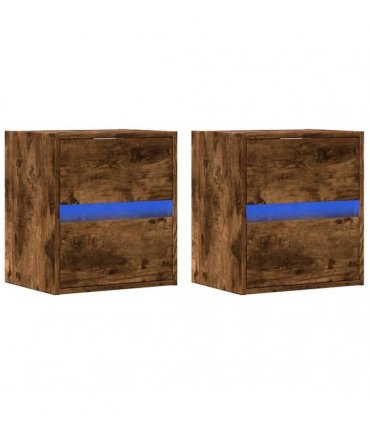 vidaXL Wall-mounted Bedside Cabinets with LED Lights 2 pcs Smoked Oak
