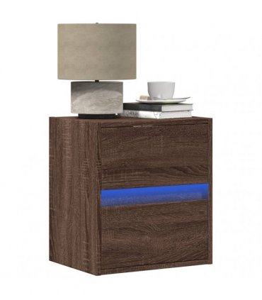 vidaXL Wall-mounted Bedside Cabinet with LED Lights Brown Oak