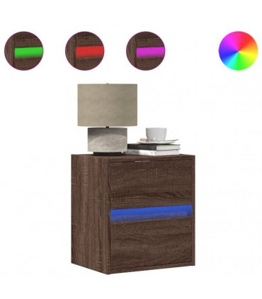 vidaXL Wall-mounted Bedside Cabinet with LED Lights Brown Oak
