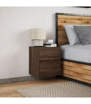 vidaXL Wall-mounted Bedside Cabinet with LED Lights Brown Oak