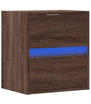 vidaXL Wall-mounted Bedside Cabinet with LED Lights Brown Oak