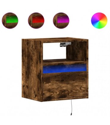 vidaXL Wall-mounted Bedside Cabinet with LED Lights Smoked Oak
